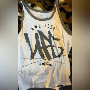 Flag nor fail tank tops. Medium. Hand printed.